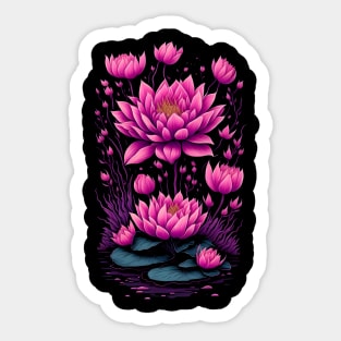 Pink water lilies magic night Sticker